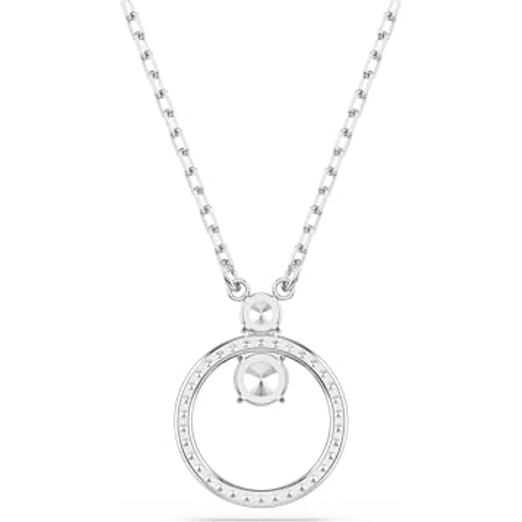 Swarovski Constella Halskette, Weiße Rhodinierte Damenhalskette mit Kreisanhänger und Strahlenden Kristallen im Rundschliff – Bild 4
