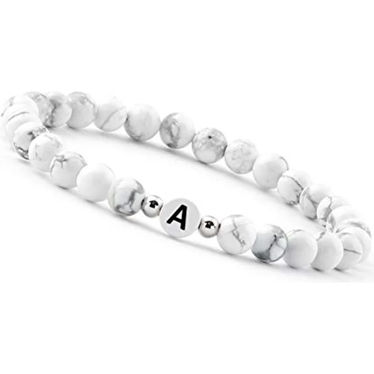 GD GOOD.designs Pärchen Armband mit Buchstaben A, Partnerarmband aus Howlith Perlen, 16-20 cm, reißfest und wasserbeständig – Bild 1
