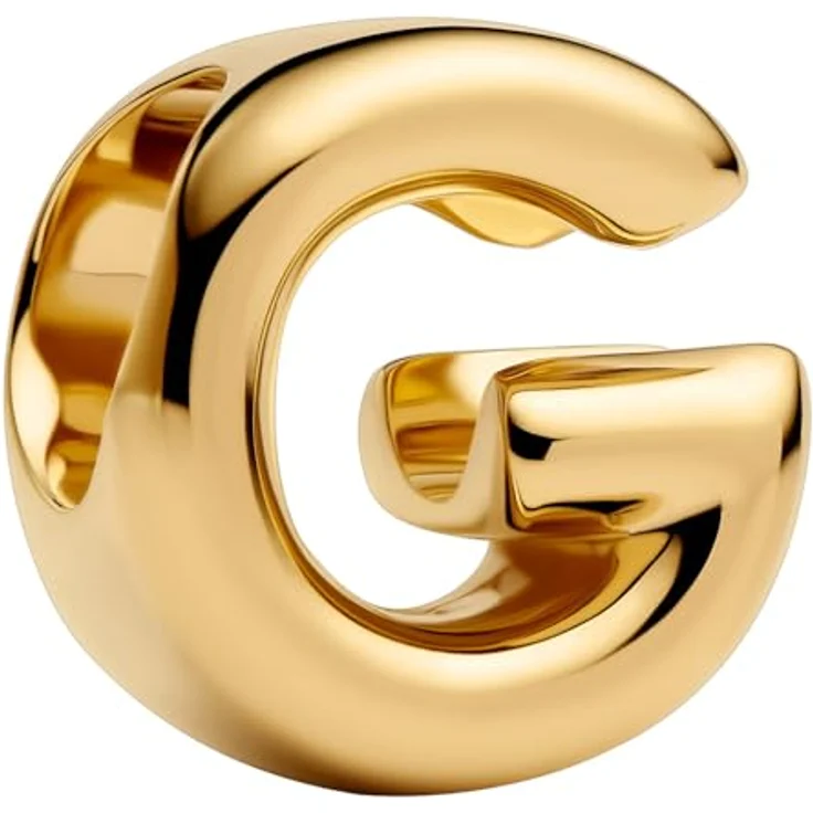 PANDORA Buchstabe G Alphabet-Mini-Charm aus Sterling Silber mit 14 Karat Vergoldung, handgefertigt, 6,5 x 8,2 x 7,5 mm, kompatibel mit Moments, 763953C00