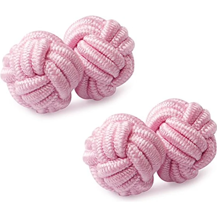 HONEY BEAR Seidenstoff Knoten Manschettenknöpfe Set, 5 Paar in Rosa, Schwarz und Weiß, handgefertigt, Durchmesser 8 mm, ohne Box – Bild 2