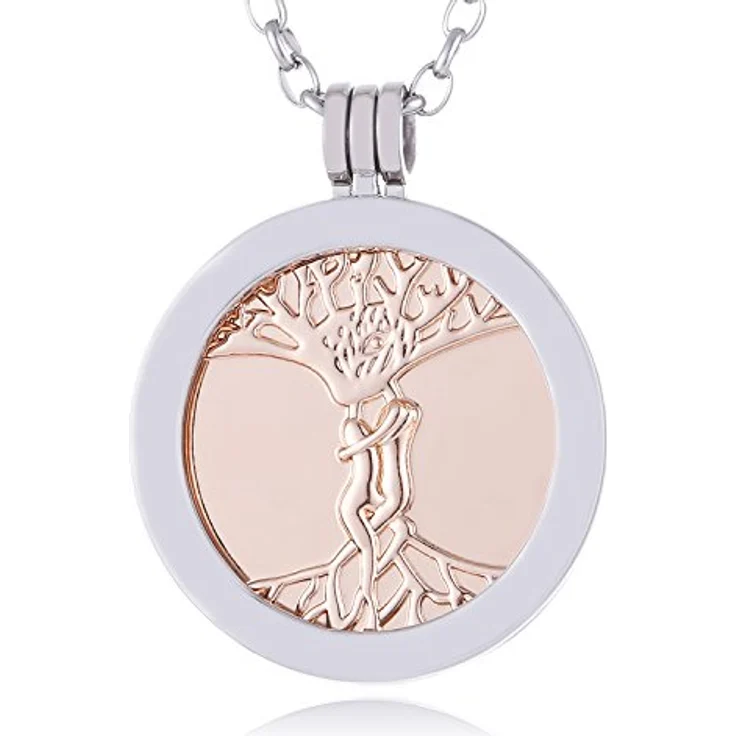 Morella Damen Halskette 70 cm Edelstahl mit Amulett und Coin 33 mm Seelenverwandte in Roségold, im Schmuckbeutel – Bild 1