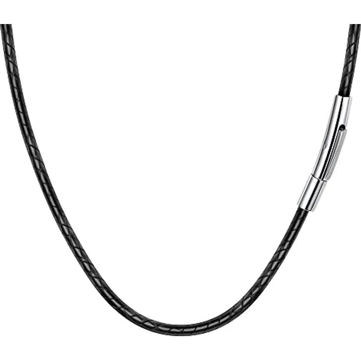 Berry Only 3MM 66CM Kunstleder Halskette Herren, geflochtene Lederkette mit 316L Edelstahl Druckknopfverschluss, schwarz, ideal als Valentinstagsgeschenk