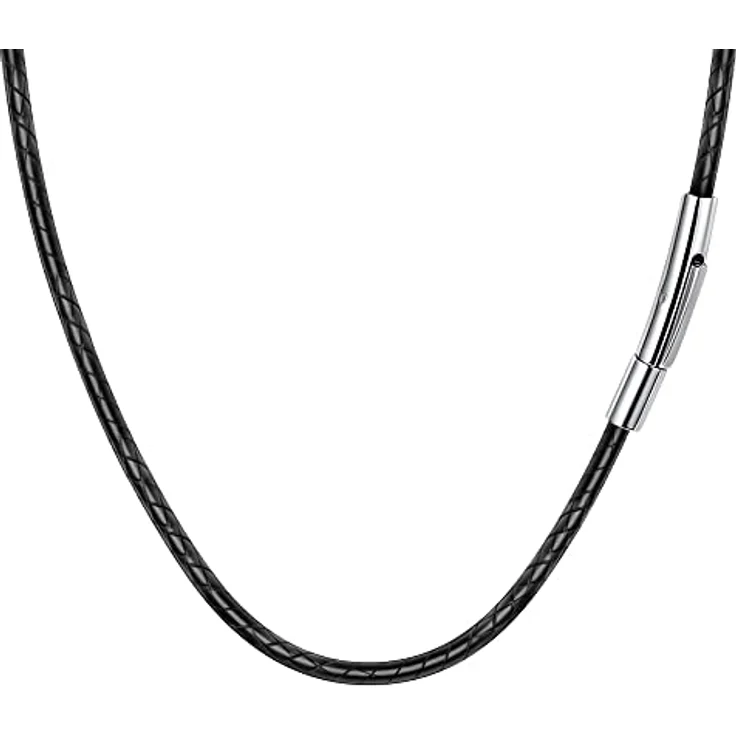 Berry Only 3MM 41CM Kunstleder Halskette Herren, Geflochtene schwarze Lederkette mit 316L Edelstahl Druckknopfverschluss, Geschenkkarton inkludiert – Bild 1