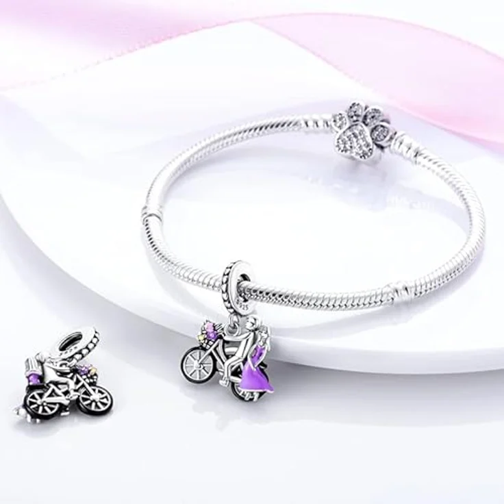 TINSLO Charm Anhänger 925 Sterling Silber mit Zirkonia-Steinen, kompatibel mit Pandora Armbändern und Halsketten für Damen und Mädchen – Bild 3