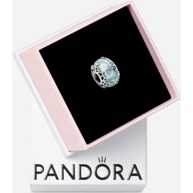 Pandora Winterblaue Schneeflocke Murano-Charm 792377C00, Charm-Einhänger aus Sterlingsilber mit hellblauem Murano-Glas – Bild 6