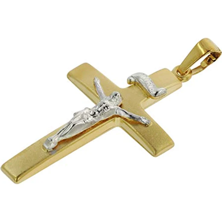 trendor Kruzifix-Anhänger Gold 333 mit goldplattierter Herren-Halskette, Bicolor Kreuz 31 x 19 mm, 60 cm Venezianerkette, elegantes Geschenk – Bild 2