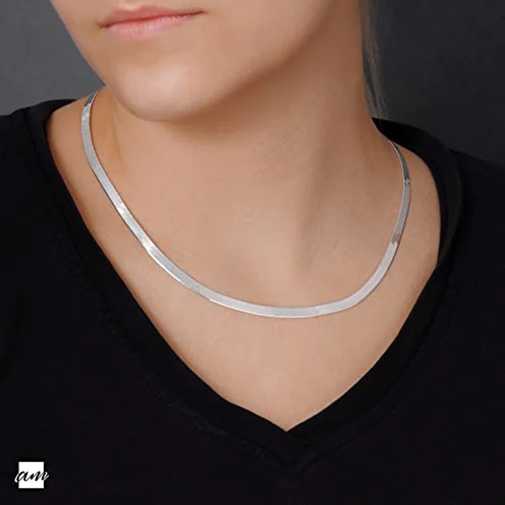 Amberta Damen Flache Schlangen Halskette 925 Sterling Silber, 4,5 mm Breite, 50 cm Länge, mit Karabinerverschluss – Bild 2