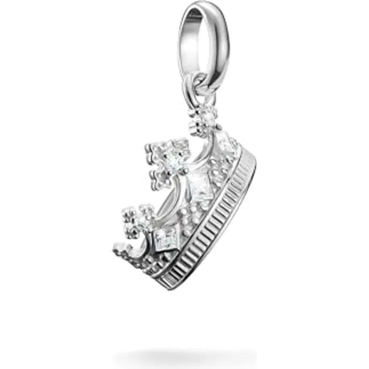 THOMAS SABO Charm-Anhänger Krone mit Steinen, Silber, Recyceltes 925 Silber, Karabinerhakenverschluss