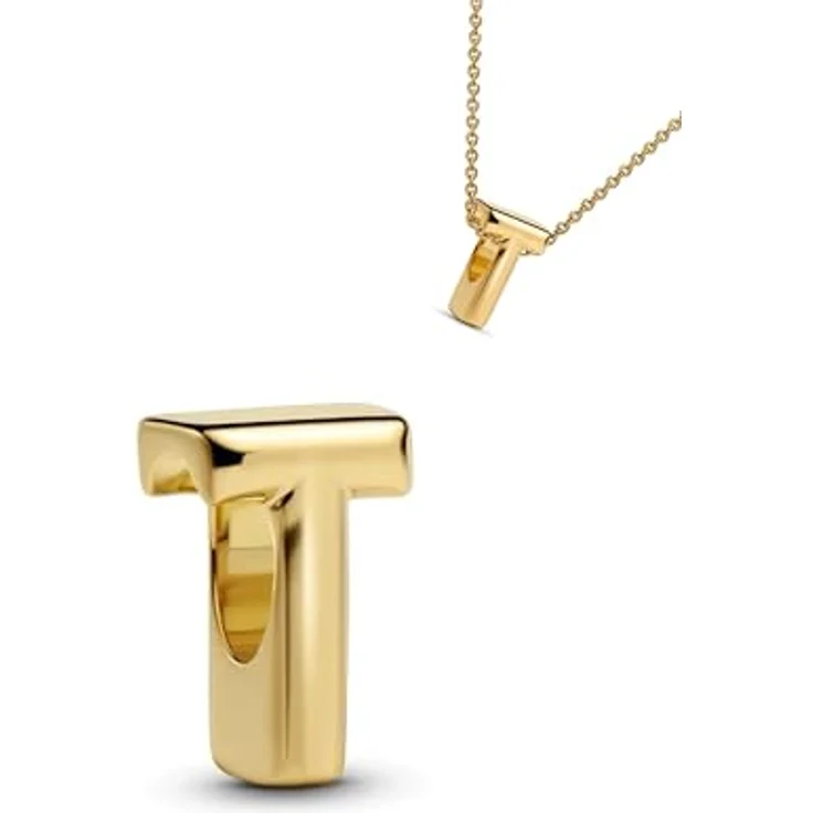 WEIMU Buchstaben Charms Gold Charms Anhänger aus 925 Silber, kompatibel mit europäischen Armbändern und Halsketten für Frauen (Gold T) – Bild 1