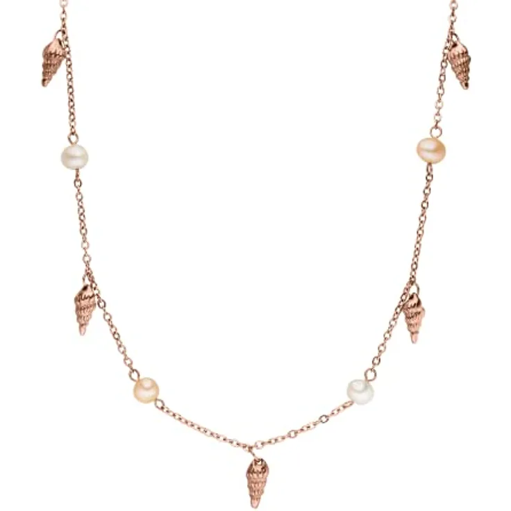 Purelei Akala Kette – Edler Schmuck mit Muschelanhängern & echten Süßwasserperlen, verstellbare Länge, rosegold