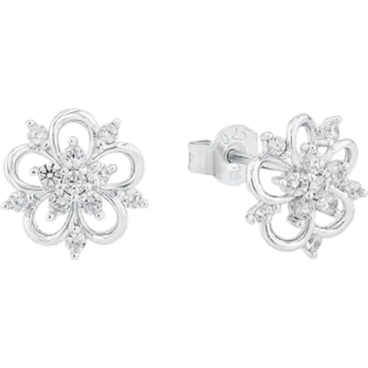 Amor Damen-Ohrringe, 925 Sterling Silber mit Zirkonia, Blumen-Motiv, 9 mm, in Schmuck Geschenk Box – Bild 1