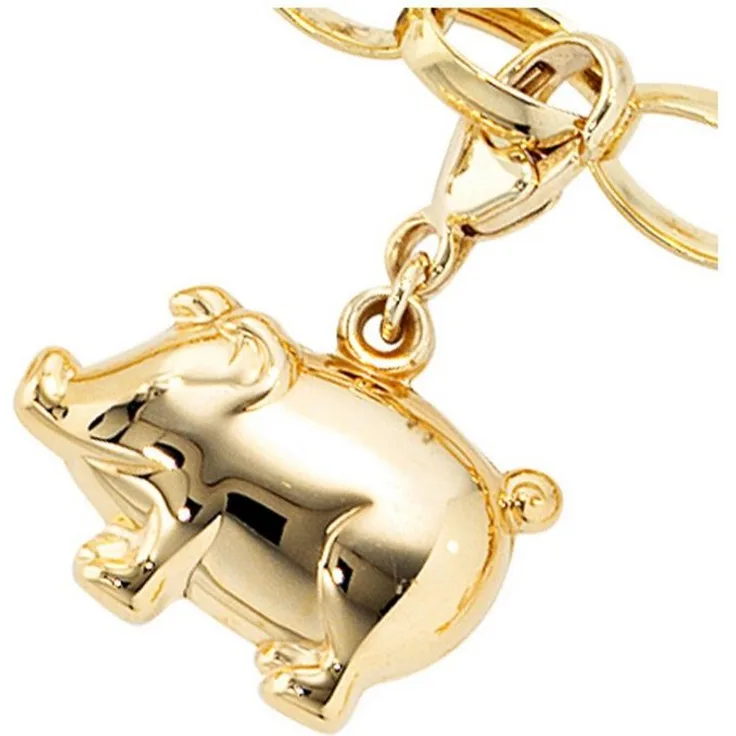 JOBO Charm-Einhänger Schweinchen, 333 Gold aus 8 Karat Gelbgold, 12,2 mm hoch