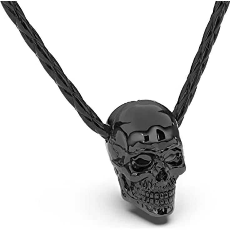 SERASAR Lederkette Herren mit Totenkopf Anhänger, 50cm schwarz, Echtleder Kordelkette in Schmuckschatulle – Bild 1