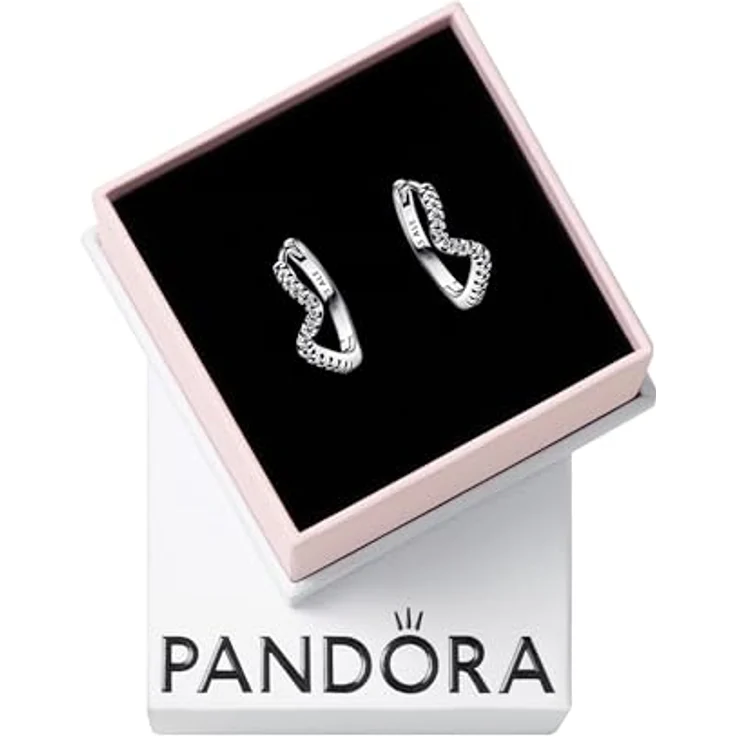 PANDORA Funkelnde Welle Creolen, Damen-Ohrringe aus Sterlingsilber mit Zirkonia, Silber, Timeless Collection, 292545C01 – Bild 1
