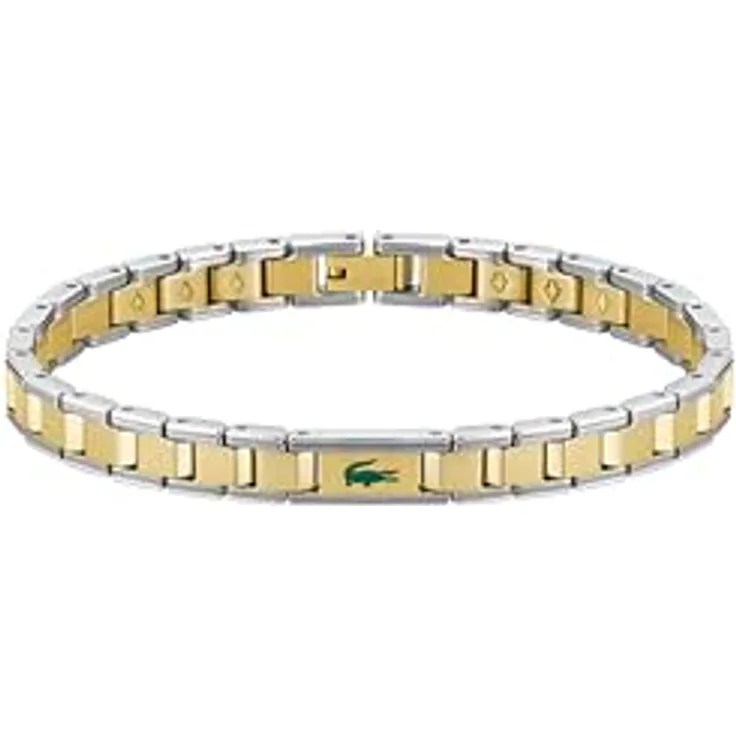 Lacoste Gliederarmband METROPOLE EDGE, Edelstahl mit IP-Vergoldung in Gelbgold, 190 mm, H-Glieder-Konstruktion mit emailliertem Krokodillogo