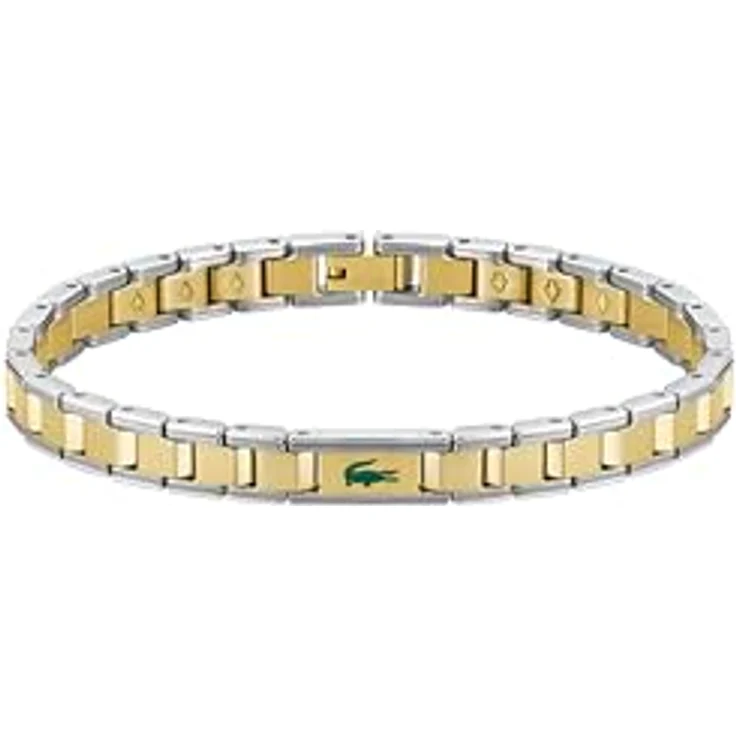 Lacoste Gliederarmband METROPOLE EDGE, Edelstahl mit IP-Vergoldung in Gelbgold, 190 mm, H-Glieder-Konstruktion mit emailliertem Krokodillogo – Bild 1