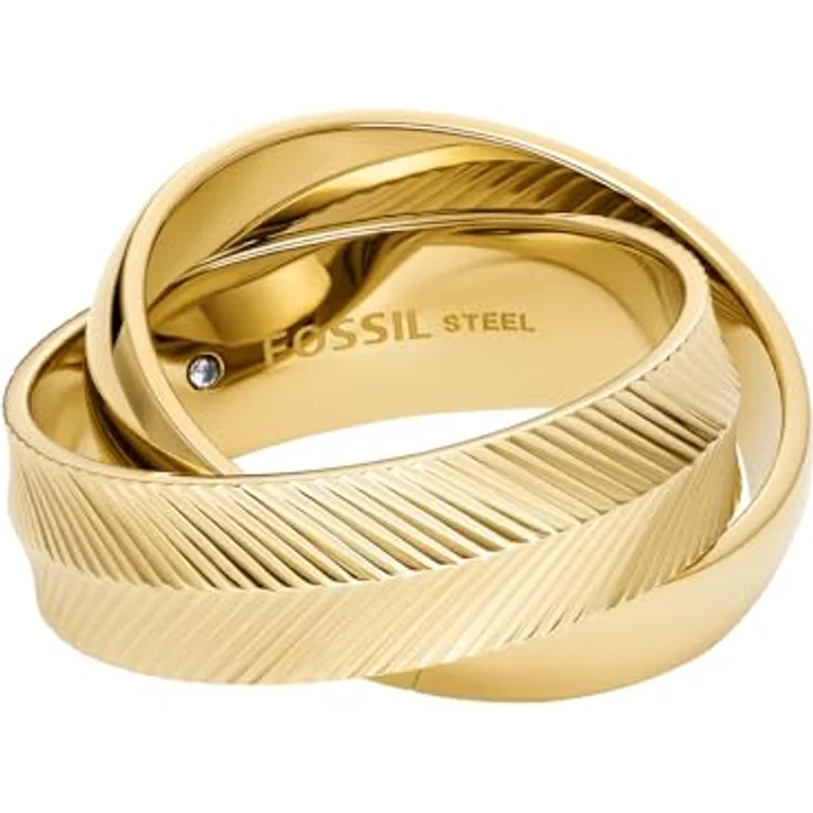 Fossil Damenring Harlow Interlocking Links, goldfarbener Edelstahlring, poliertes Finish, Größen 16-19 – Bild 1
