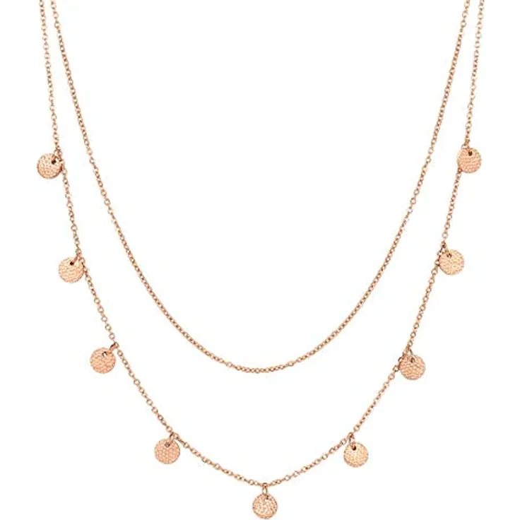 Happiness Boutique Damen Kreis Kette, Mehrreihige Halskette aus Edelstahl in 18K Rosegold, 41-42 cm mit Plättchen Anhängern, 100% anlaufgeschützt und wasserdicht