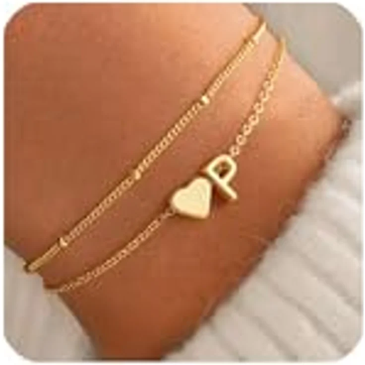 TINGN 14K Gold Vergoldetes Herz Armband für Damen, Personalisiertes Layered Armband mit Buchstaben P, Verstellbare Länge, Hypoallergen, Perfekt als Geschenk für Teenager und Frauen – Bild 1