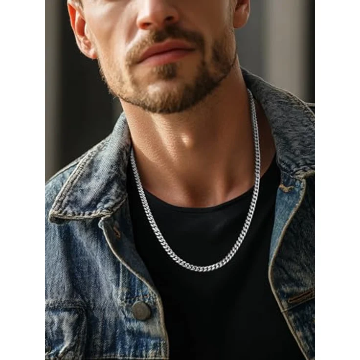 PROSTEEL Panzerkette 61cm, Herren Edelstahl Halskette 6mm breit, massiv schwere kubanische Gliederkette, silber, Hip-Hop Street Style Schmuck – Bild 4