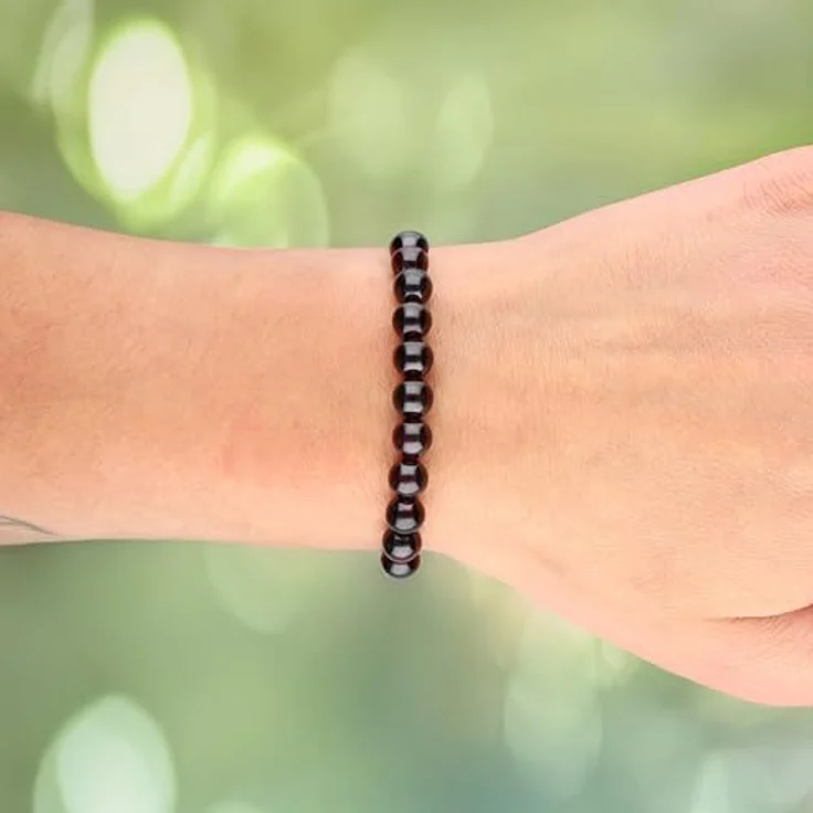 Lebensquelle Plus Kugelarmband Granat, 6 mm Edelsteinperlen, dehnbares Armband mit Edelsteinkarte – Bild 2