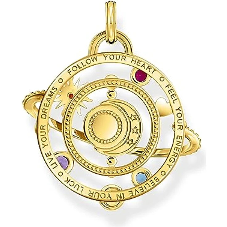 THOMAS SABO Kettenanhänger mit Planetenring, vergoldet 750 Gelbgold, 925 Sterlingsilber, Kaltemail und bunten Steinen – Bild 2