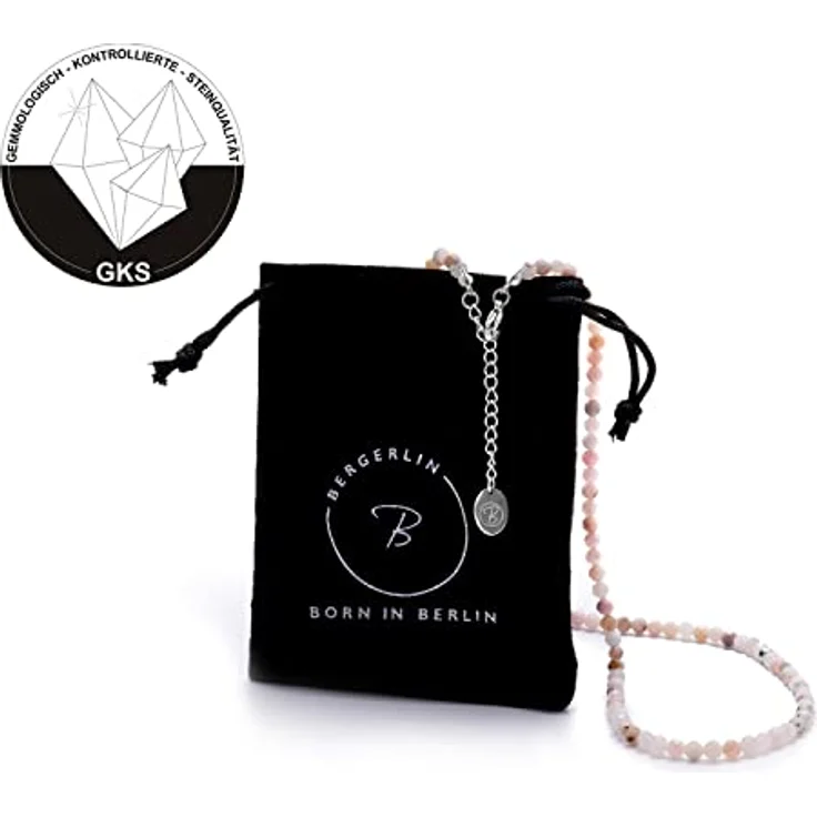 BERGERLIN Opal Halskette pink, Echte Opal Schmuck mit facettierten Perlen und 925 Sterling Silberverschluss, Größe XS-S – Bild 3
