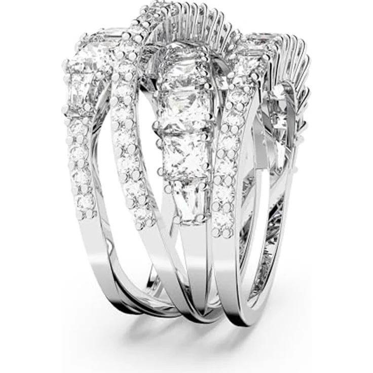 Swarovski Hyperbola Wrap Ring, Damenring mit facettierten weißen Elementen in verschiedenen Schliffen, rhodiniert – Bild 3