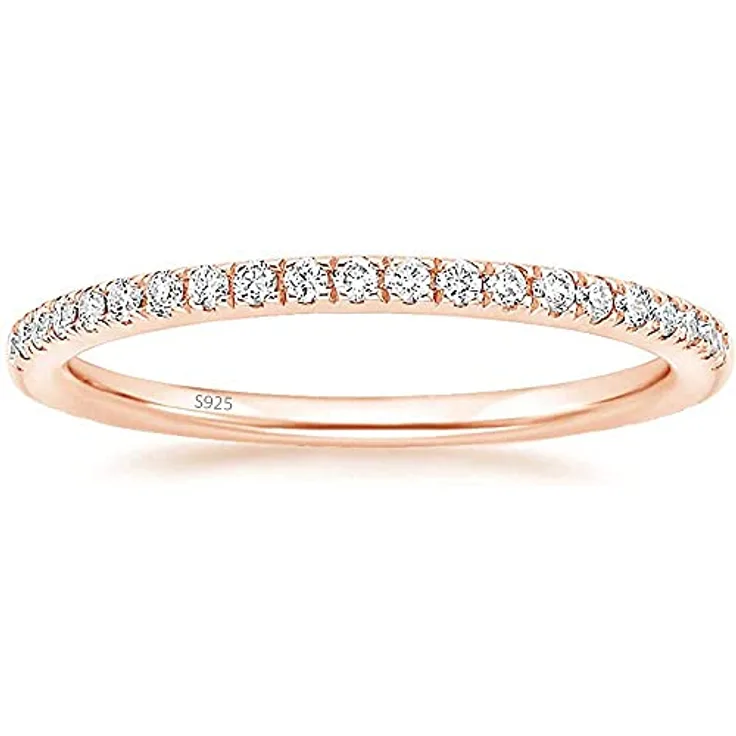 Lisandra Scott Eternity Ring 925 Sterlingsilber, Damenring mit Zirkonia Kristall, schmal, Rosegold, Größe 48