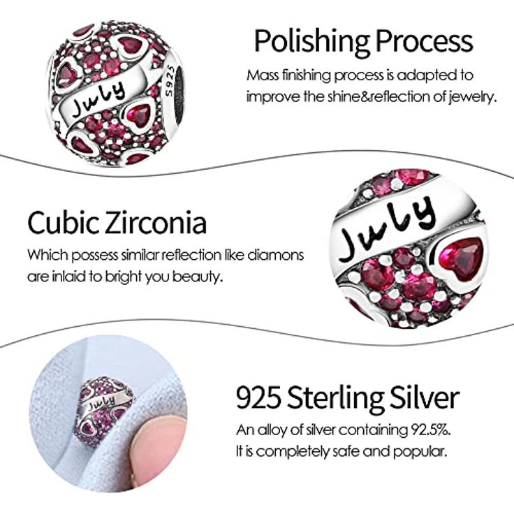 Pandach Charm Anhänger Geburtsstein aus 925 Sterling Silber, 12 Zirkonia Beads für Pandora Armbänder und Halsketten, kompatibel mit europäischen Designs – Bild 4
