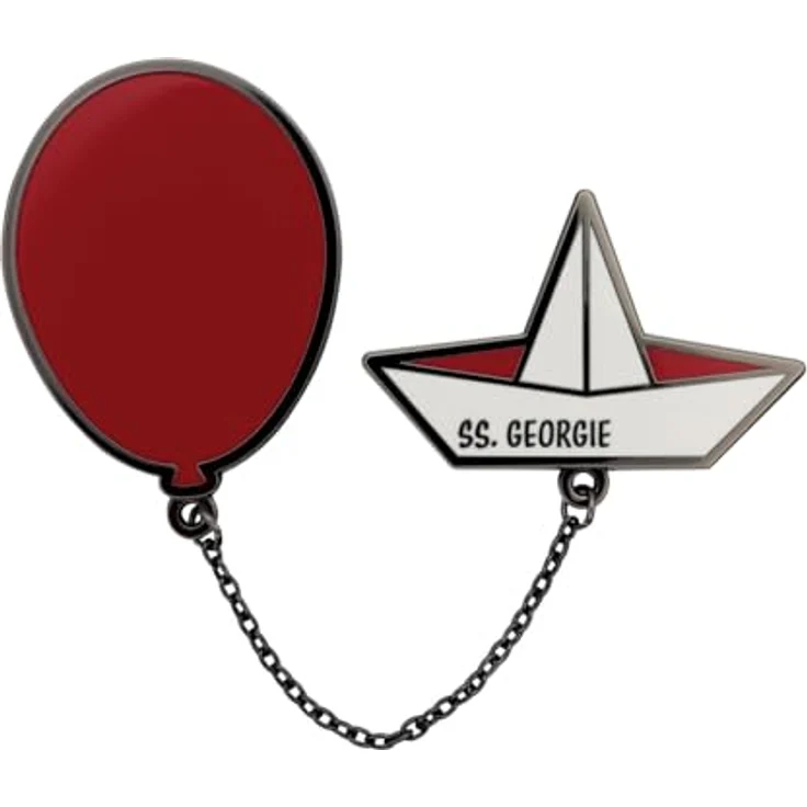 FaNaTtik Pennywise Pin Badge Set, 2 limitierte Broschen mit Metallkette und Gummiverschlüssen, rot, individuell nummeriert – Bild 1