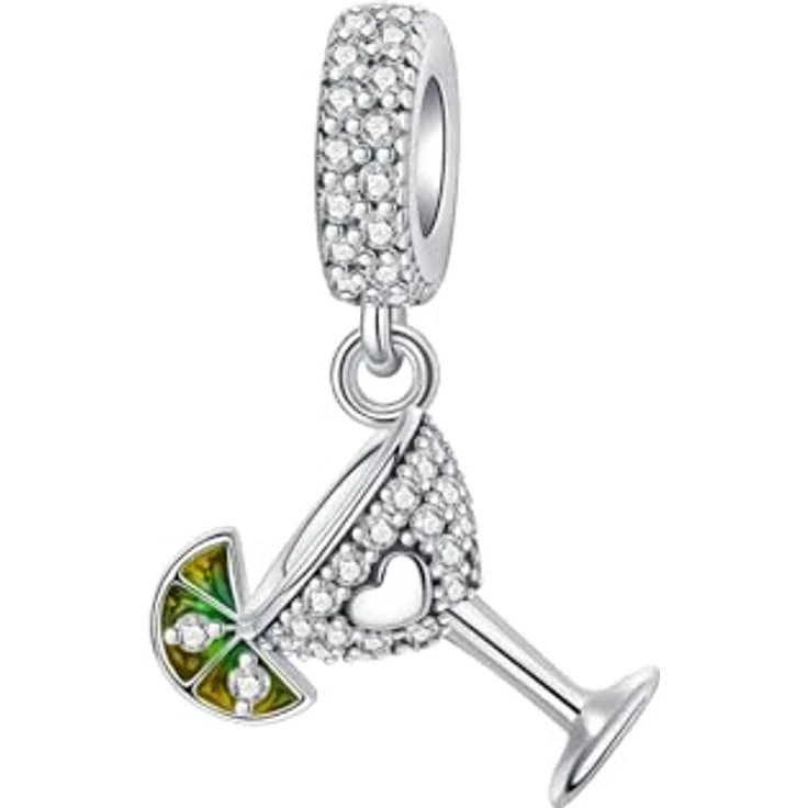 BIZK Sektglas & Zitronenscheibe Charm-Anhänger, 925 Sterling Silber Bead Pendant für Europäische Armbänder und Halsketten, mit Samtbeutel Geschenkverpackung – Bild 1