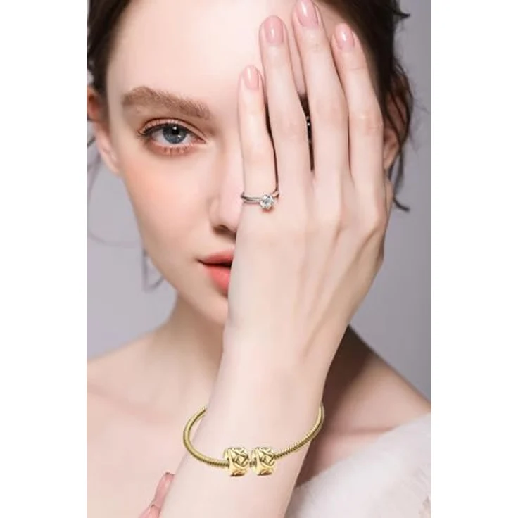 WEIMU Golden Charms 925 Sterling Silber Anhänger für Armband & Halskette, hypoallergen, geeignet für Pandora und Co. (Golden 6) – Bild 3