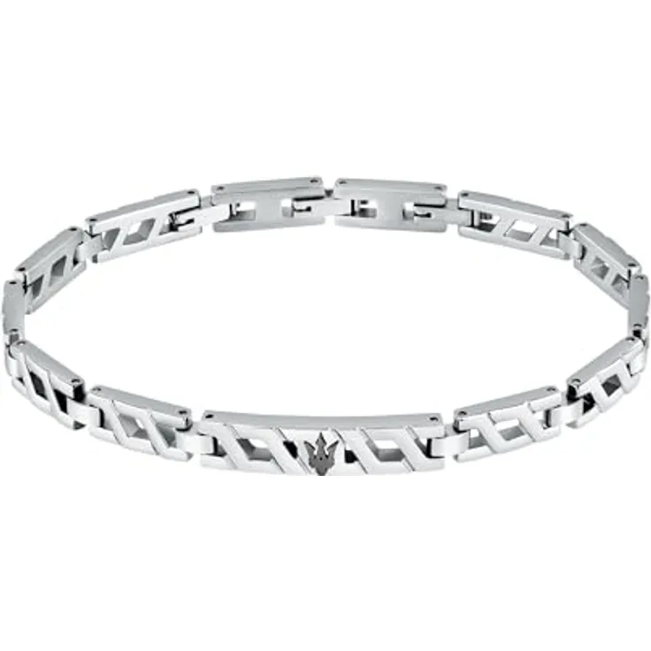 Maserati Stahlarmband, Iconic Collection – JM124AVD34, 18,5+3cm mit schwarzem Dreizack-Emblem, elegante und robuste Verarbeitung