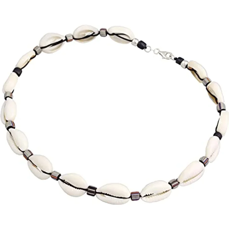 Kuzzoi Buddha Herren Kauri Muschel Halskette, Surfer Kette mit 925er Silber Beads und indonesischen Glasperlen, Länge ca. 42 cm – Bild 2