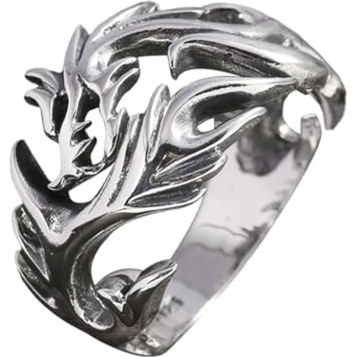 KONFEN Drachen Herren Ring, Wikinger Hypoallergen, Verstellbarer, Vintage Hip Pop Offener Ring, Silber, Einzigartige Textur für Herrenschmuck – Bild 1