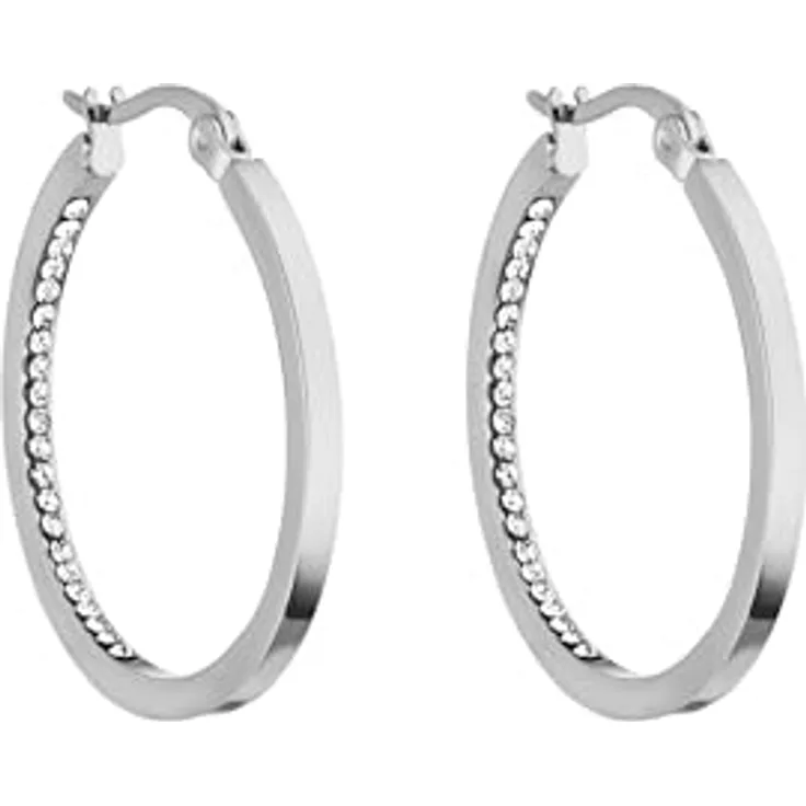 Purelei Inner Shine Creolen Ohrringe, Edelstahl 18K vergoldet, Zirkonia-Steine, 30 mm Ø, 2 mm Breite, Damen Ohrringe (Silver)