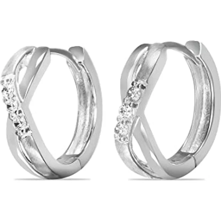 FAVS Damen-Creolen 925er Silber mit 6 Zirkonia, klassisches Design, Durchmesser 14 mm