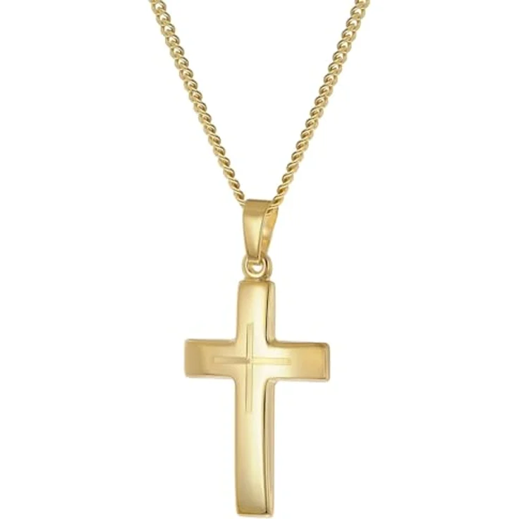 trendor Kreuz-Anhänger Gold 333 (8K) mit vergoldeter Silberkette, 45 cm, hochglanzpoliert und diamantiert, zeitloses Schmuckstück für Damen und Herren – Bild 1