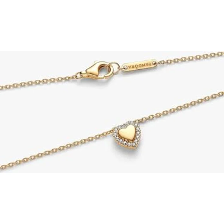 PANDORA Timeless Gravierbares Herz Strahlenkranz Collier-Halskette, 14k vergoldet mit Zirkonia, Größe 45cm, 364364C01-45 – Bild 4