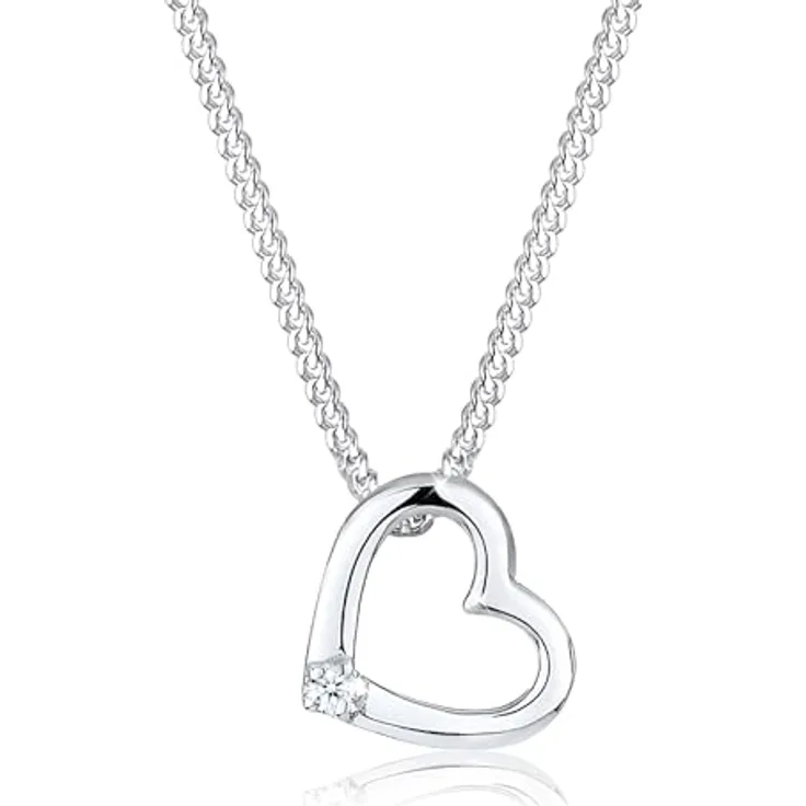 Elli DIAMONDS Halskette Damen Herz Anhänger mit Diamant (0.015 ct.) in 925 Sterling Silber, ECHTER DIAMANT, handgefertigt, Geschenkidee