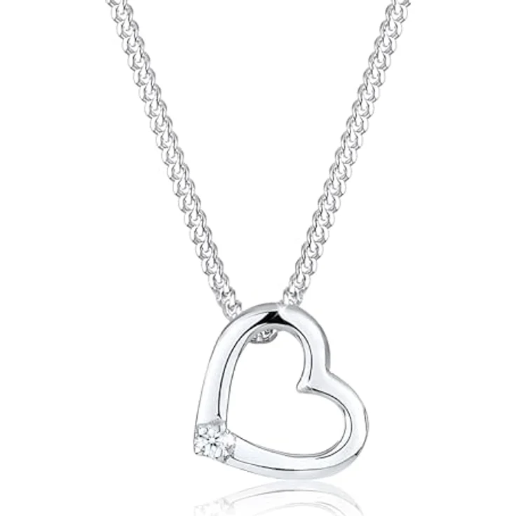 Elli DIAMONDS Halskette Damen Herz Anhänger mit Diamant (0.015 ct.) in 925 Sterling Silber, ECHTER DIAMANT, handgefertigt, Geschenkidee – Bild 1