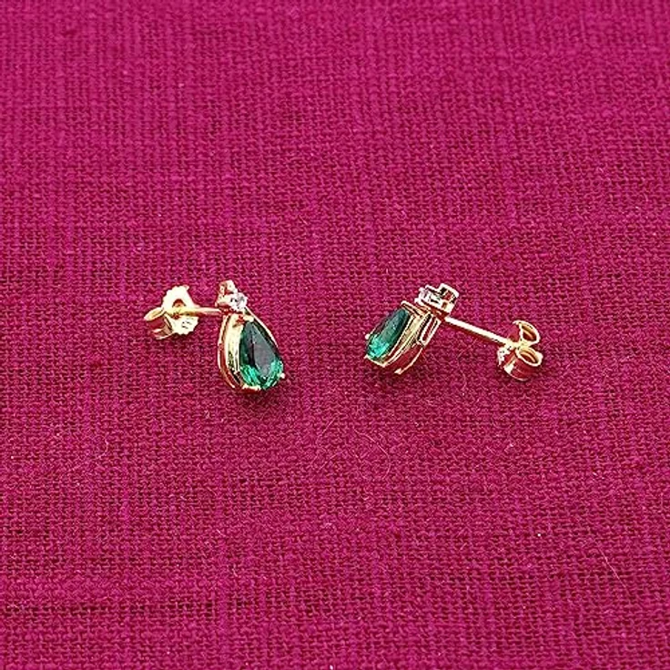trendor Ohrstecker Gold 333 mit synthetischem Smaragd und Weißtopas, 9,8 x 5,7 mm, modischer Ohrschmuck für Damen – Bild 2