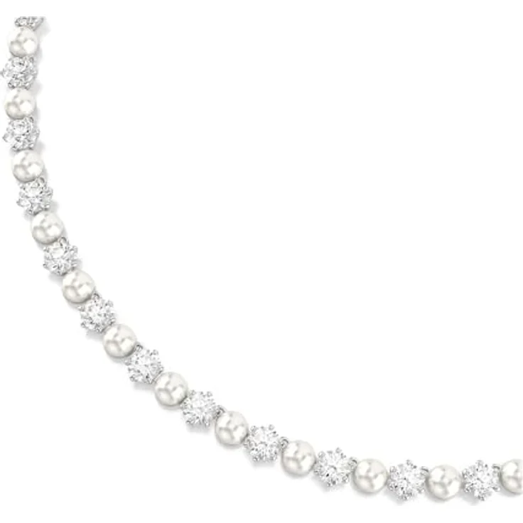 Swarovski Matrix Tennis Halskette, Rhodinierte Damenhalskette mit weißen Kristallen und kleinen Kristallperlen, Länge: 41-44 cm – Bild 5
