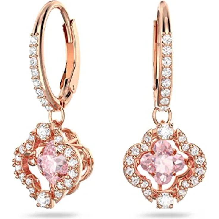 Swarovski Una Ohrringe, Glücksklee, Rosa, mit Roségold-Legierung und Kristallpavé – Bild 1