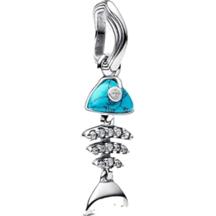 Pandora Moments Türkisfarbener Fischgräte Charm-Anhänger aus Sterling Silber mit Zirkonia, kompatibel mit ME und Moments Kollektion, 793894C01