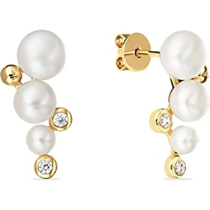 CHRIST Damen-Ohrstecker 925er Silber mit Süßwasserperle, 1 cm Länge, elegantes Design