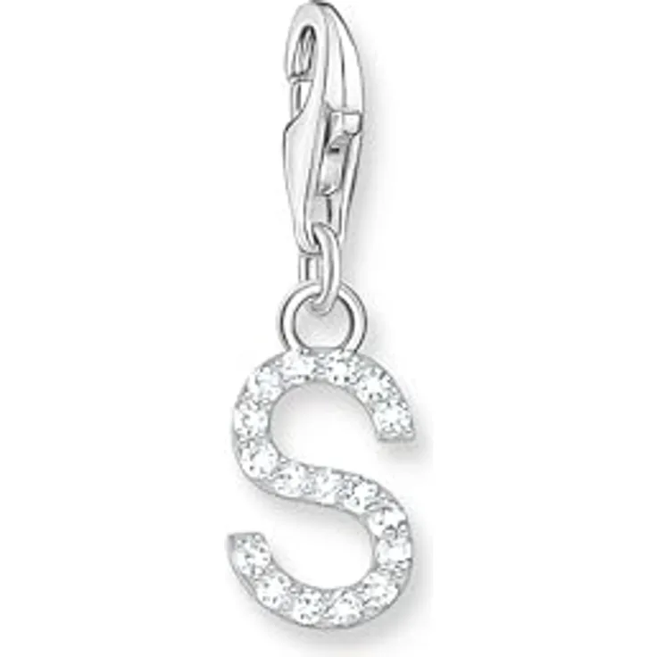 THOMAS SABO Charm-Anhänger Buchstabe S, Silber 925 mit weißen Steinen, für Charm Armband und Ketten