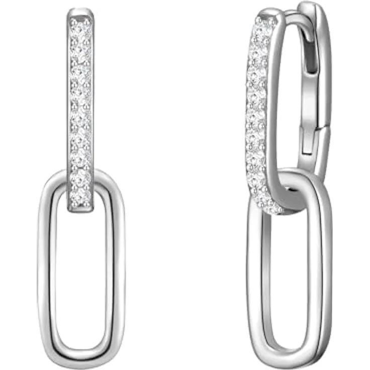 Glanzstücke München Damen Creolen 925/- Sterling Silber rhodiniert mit weißen Zirkonia, 25,1 mm, modernes Chain-Design