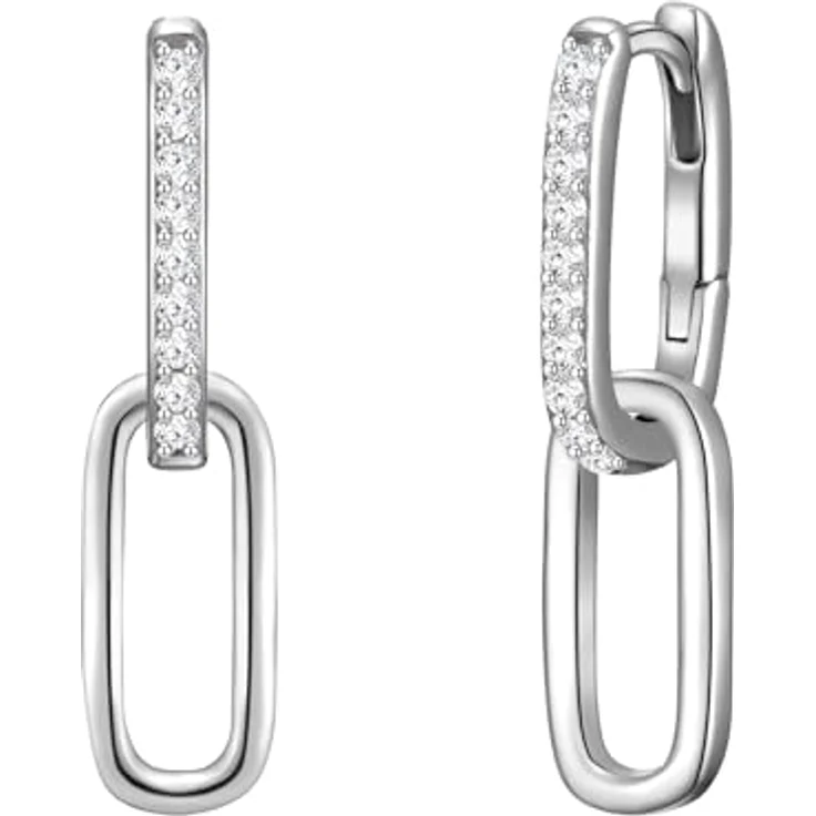 Glanzstücke München Damen Creolen 925/- Sterling Silber rhodiniert mit weißen Zirkonia, 25,1 mm, modernes Chain-Design – Bild 1